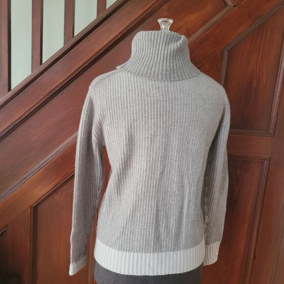 Kinross Cashmere Gray Ribbed Turtleneck Sweater With Zip Collar Size M - Picture 5 of 8